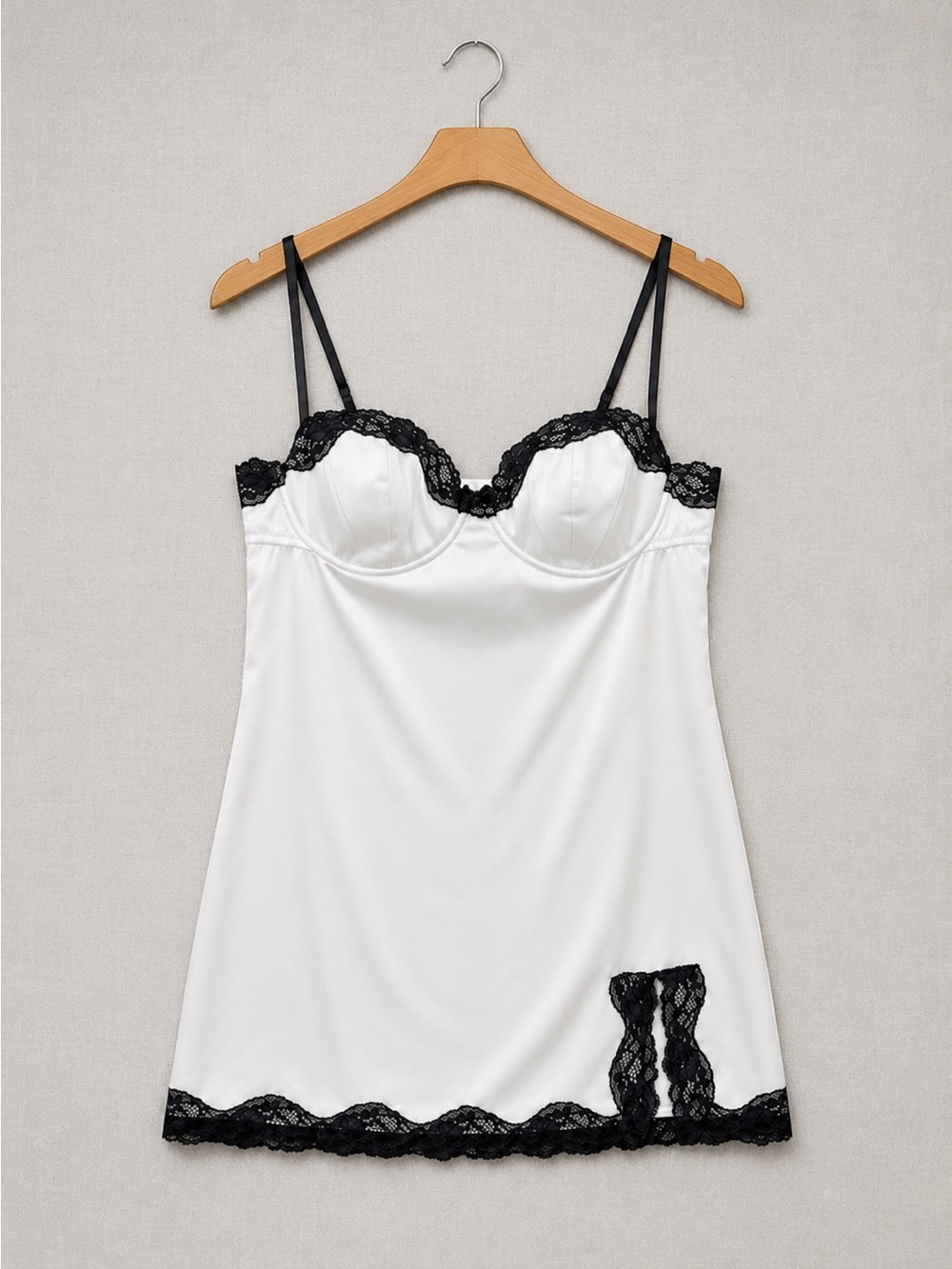 La SENZA White Slip Dress with Black Lace Trim
